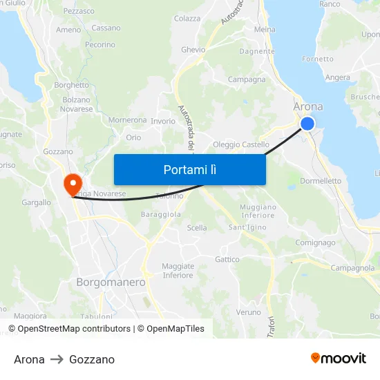 Arona to Gozzano map