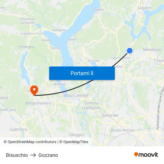Bisuschio to Gozzano map