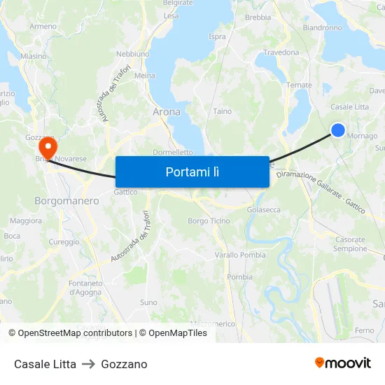 Casale Litta to Gozzano map