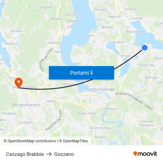 Cazzago Brabbia to Gozzano map