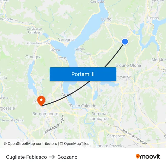 Cugliate-Fabiasco to Gozzano map