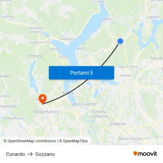 Cunardo to Gozzano map