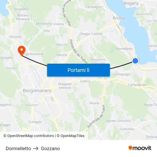Dormelletto to Gozzano map