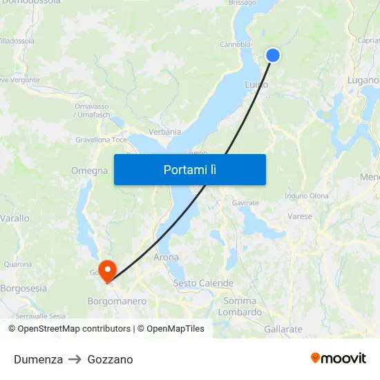 Dumenza to Gozzano map
