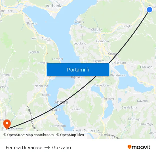 Ferrera Di Varese to Gozzano map