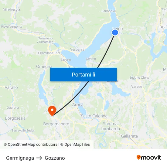 Germignaga to Gozzano map
