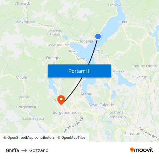 Ghiffa to Gozzano map