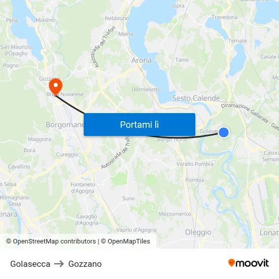 Golasecca to Gozzano map