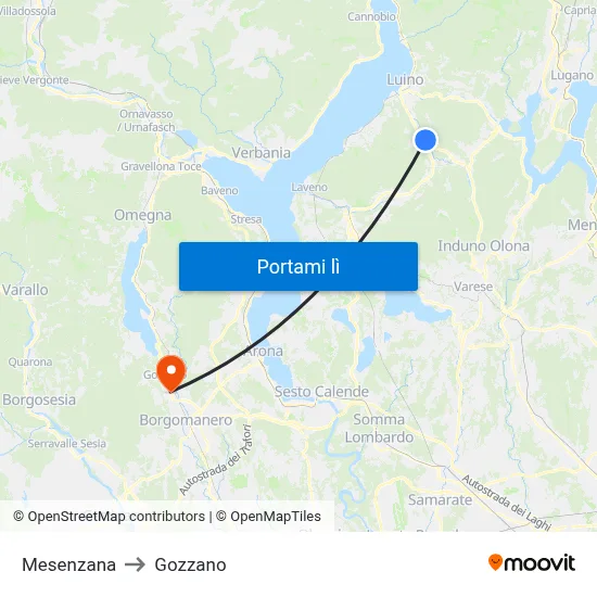 Mesenzana to Gozzano map