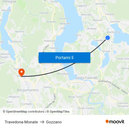 Travedona-Monate to Gozzano map