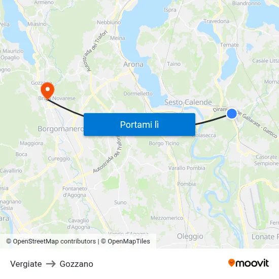 Vergiate to Gozzano map