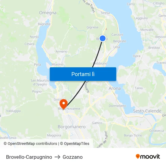 Brovello-Carpugnino to Gozzano map