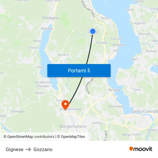 Gignese to Gozzano map