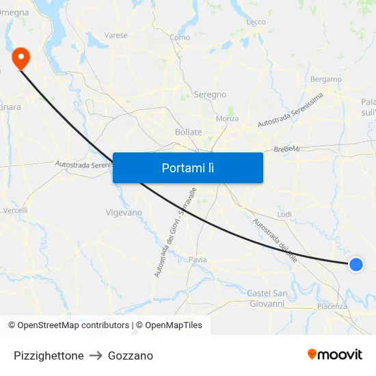 Pizzighettone to Gozzano map