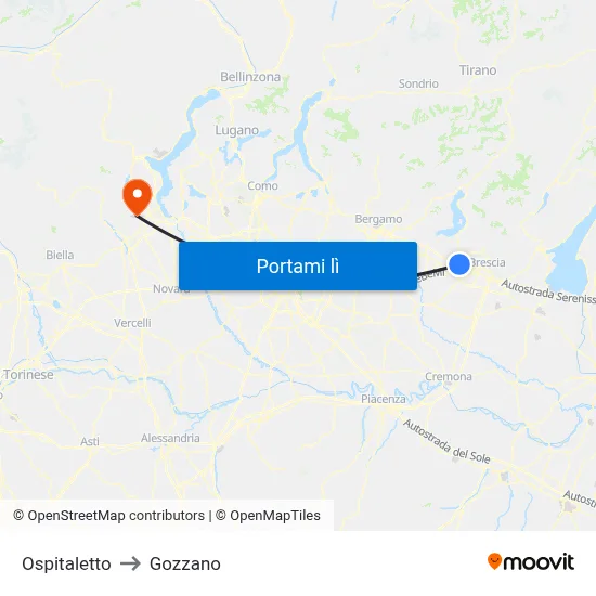 Ospitaletto to Gozzano map