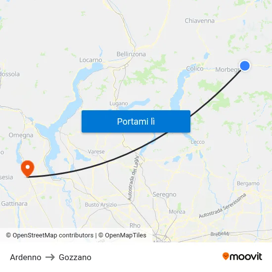 Ardenno to Gozzano map