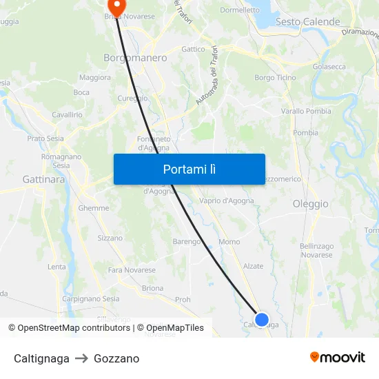 Caltignaga to Gozzano map