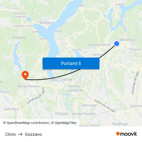 Clivio to Gozzano map