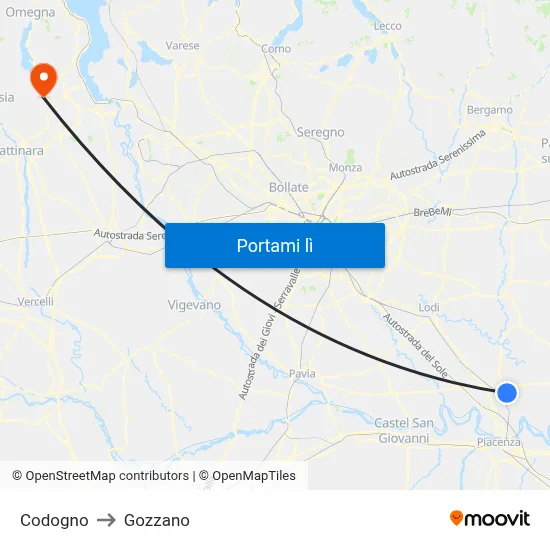 Codogno to Gozzano map