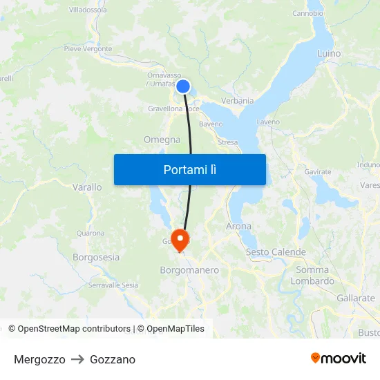 Mergozzo to Gozzano map