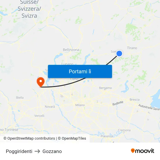 Poggiridenti to Gozzano map