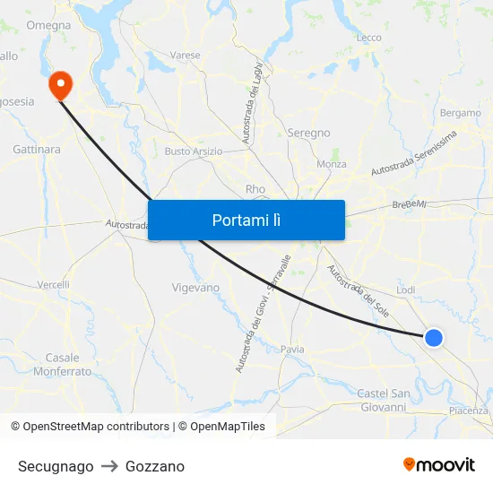 Secugnago to Gozzano map
