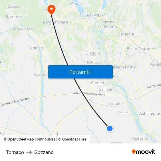 Tornaco to Gozzano map
