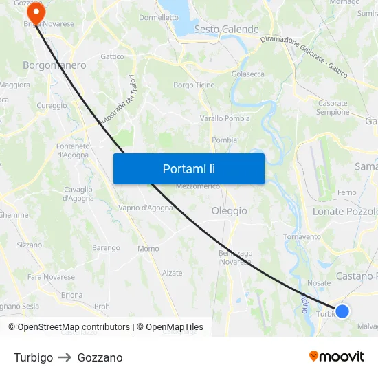 Turbigo to Gozzano map
