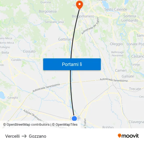 Vercelli to Gozzano map