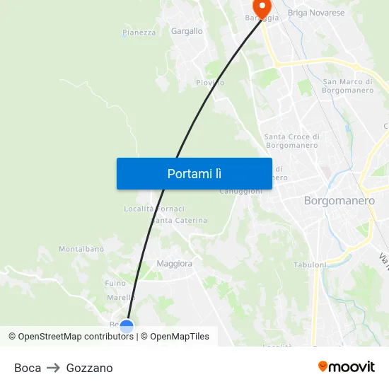 Boca to Gozzano map