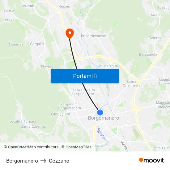Borgomanero to Gozzano map
