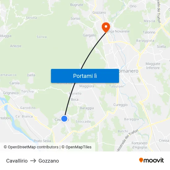 Cavallirio to Gozzano map