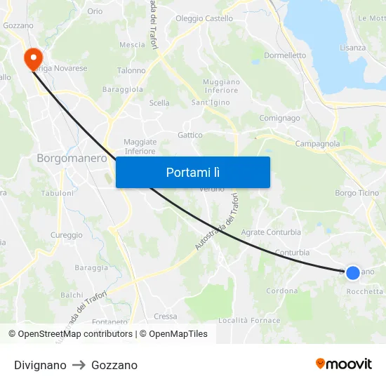 Divignano to Gozzano map