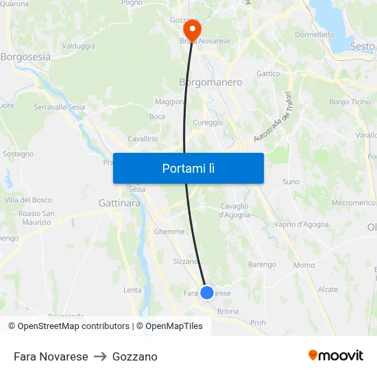 Fara Novarese to Gozzano map