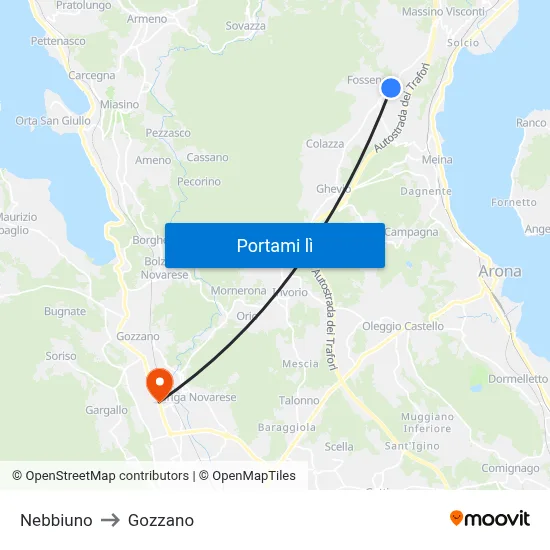 Nebbiuno to Gozzano map