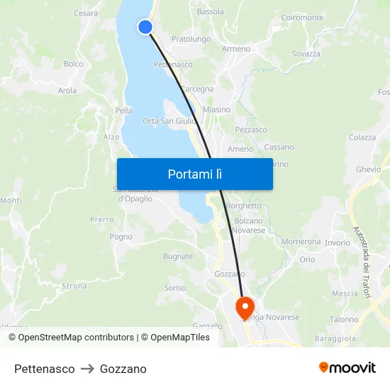 Pettenasco to Gozzano map