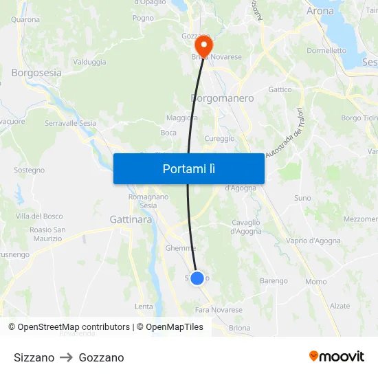 Sizzano to Gozzano map