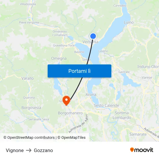 Vignone to Gozzano map