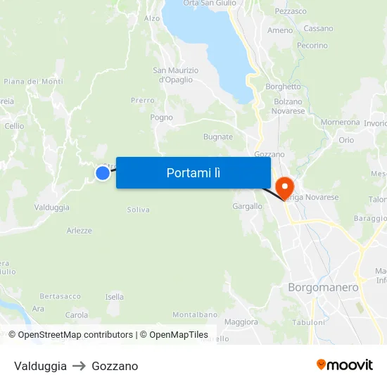 Valduggia to Gozzano map