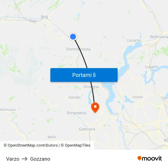 Varzo to Gozzano map