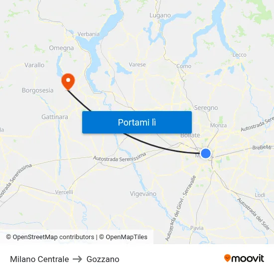 Milano Centrale to Gozzano map