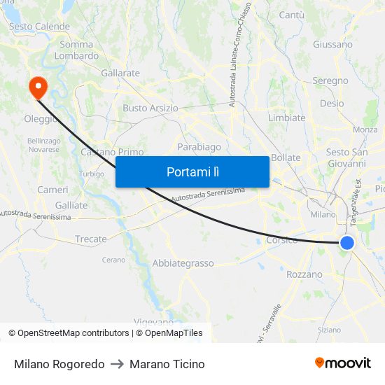 Milano Rogoredo to Marano Ticino map