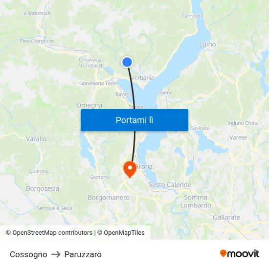 Cossogno to Paruzzaro map