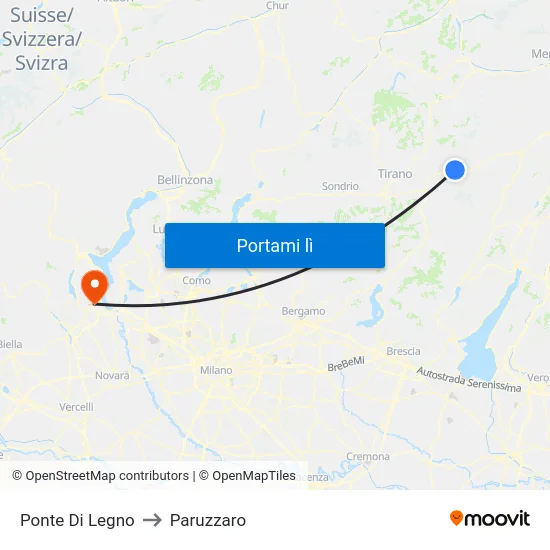 Ponte Di Legno to Paruzzaro map