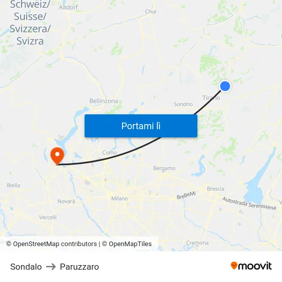 Sondalo to Paruzzaro map