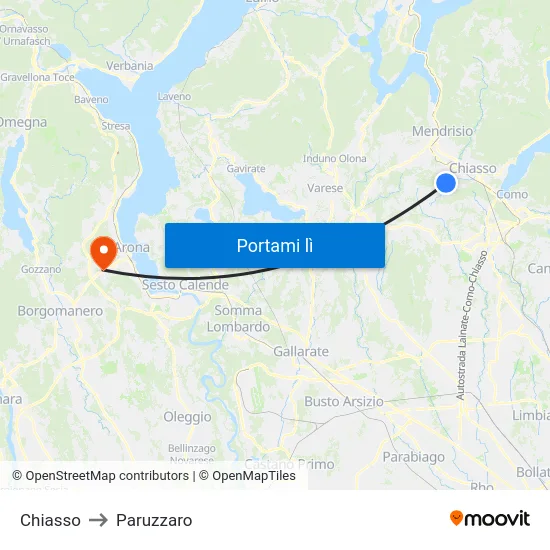 Chiasso to Paruzzaro map