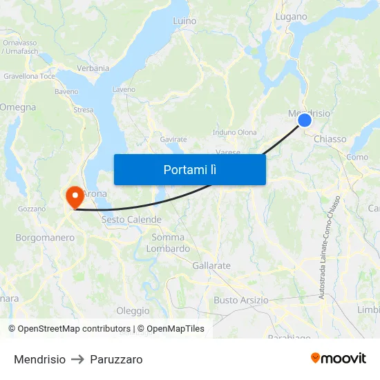 Mendrisio to Paruzzaro map