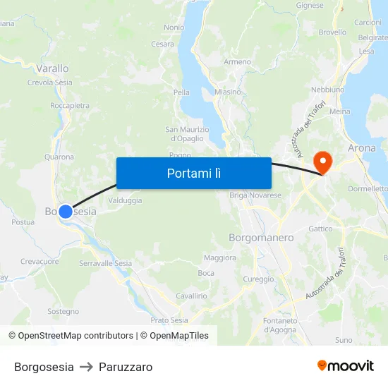 Borgosesia to Paruzzaro map