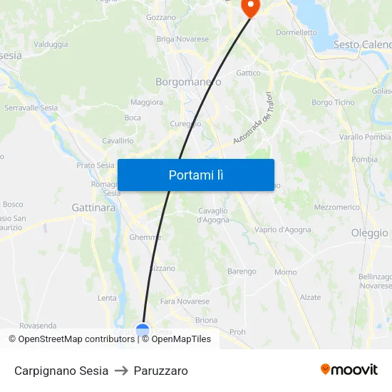 Carpignano Sesia to Paruzzaro map