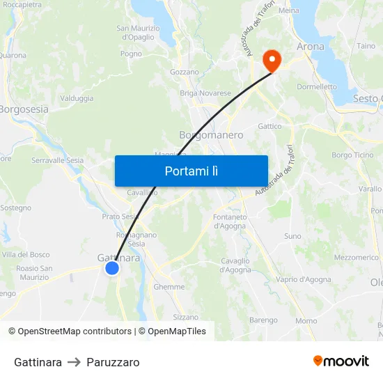 Gattinara to Paruzzaro map